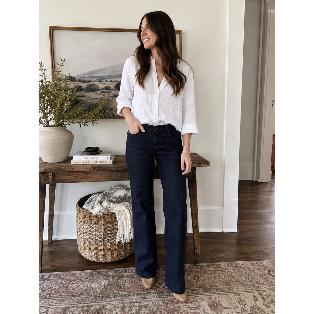 New York & Company Stretch Trouser Jeans Women's 8 Average Dark Wash Bootcut